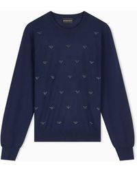 Emporio Armani - Crew-Neck Virgin Wool Pullover With Rhinestone Details - Lyst