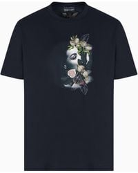 Emporio Armani - Asv Jersey T-Shirt With Embroidery And Print Of A And Foliage - Lyst