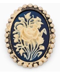 Emporio Armani - Brass Cameo Brooch With A Floral Motif And Beaded Border - Lyst