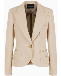 Emporio Armani - Single-breasted Jacket In A Linen-blend Armure Crêpe - Lyst