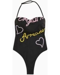 Emporio Armani - Padded Lycra One-piece Swimsuit With Cornely Logo Embroidery - Lyst