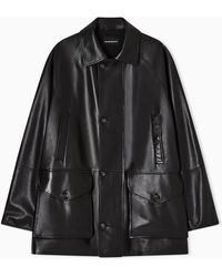 Emporio Armani - Ultra-Light Lambskin Nappa Leather Pea Coat - Lyst