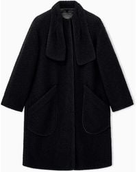 Emporio Armani - Virgin Wool Bouclé Coat With A Shawl Collar And Pockets - Lyst