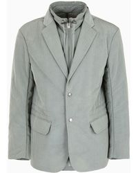 Emporio Armani - Single-breasted Jacket With Full-zip Detachable Inner Panel In Lightweight Nylon Seersucker - Lyst