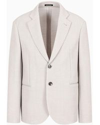 Emporio Armani - Single-breasted Jacket In High-twist Stretch Virgin Wool With A Three-dimensional Look - Lyst
