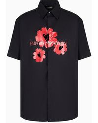 Emporio Armani - Short-sleeved Shirt In Stretch Cotton With Mon Amour Print - Lyst
