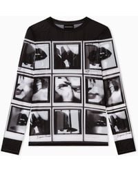 Emporio Armani - Mesh Jumper With All-Over Photographic Prints - Lyst