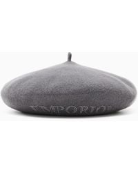 Emporio Armani - Wool Beret With A Micro-Stud Logo - Lyst