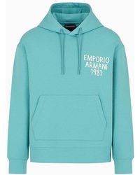 Emporio Armani - Double-jersey Hooded Sweatshirt With Logo Embroidery - Lyst