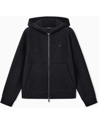 Emporio Armani - Hooded Boiled Wool Jacket With Zipper Signature Capsule - Lyst