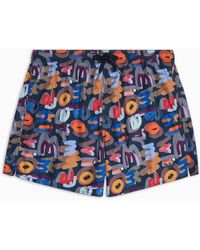 Emporio Armani - Asv Macro Logo Print Quick-dry Recycled-fabric Swim Shorts - Lyst