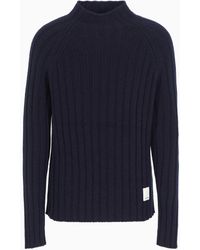 Emporio Armani - Asv Capsule Mock-neck Jumper In A Ribbed Recycled Wool Blend - Lyst