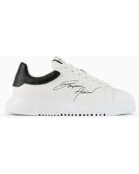 Emporio Armani - Leather Sneakers With Signature Logo And Knurled Sole - Lyst