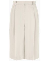 Emporio Armani - Icon Bermuda Shorts With Pleats In A Flowing Linen Blend With Leather Details - Lyst