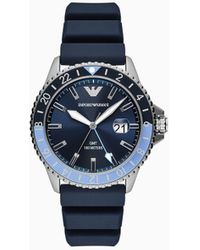 Emporio Armani - Gmt Dual Time Blue Silicone Watch - Lyst