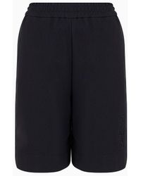 Emporio Armani - Elasticated-waist Bermuda Shorts In Milano-stitch Fabric With Logo Tape - Lyst