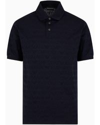 Emporio Armani - Poloshirt Aus Jacquard-jersey Mit Allover-logo-schriftzug - Lyst