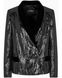 Emporio Armani - Blazer Croisé Avec Paillettes All Over - Lyst