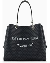Emporio Armani - All-over Eagle Shopper Bag With Eagle Charm - Lyst