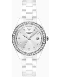 Emporio Armani - Three-hand Date White Ceramic Watch - Lyst