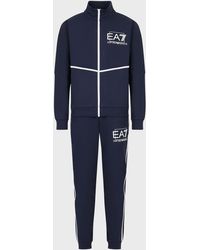 Emporio Armani Cotton Visibility Tracksuit With Contrasting Logo - Blue