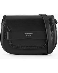 Emporio Armani - Medium Shoulder Bag In Leather With Flap And Logo Gusset - Lyst