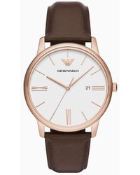 Emporio Armani - Three-hand Date Brown Leather Watch - Lyst