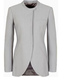 Emporio Armani - Icon Asv Guru-collar Jacket In A Flowing Lyocell And Linen Blend Armure Fabric - Lyst