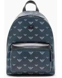 Emporio Armani - Coated Canvas Backpack With All-Over Eagle - Lyst