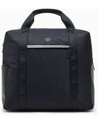 Emporio Armani - Recycled Duffel Bag With A Zip Closure And Leather Details - Lyst
