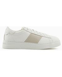 Emporio Armani - Leather Sneakers With Logo Detail - Lyst