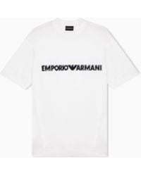 Emporio Armani - Lyocell Blend Jersey T-Shirt With Soft-Touch Embossed Logo - Lyst
