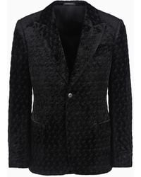 Emporio Armani - Chaqueta De Abotonadura Sencilla En Terciopelo Con Bordado Integral En Zigzag - Lyst