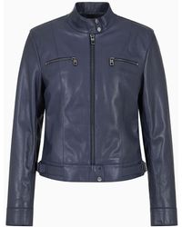 Emporio Armani - Biker Jacket In Lambskin Nappa Leather With A Soft Feel - Lyst