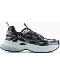 Emporio Armani - Mesh Sneakers With Laminated Details And Signature Logo - Lyst