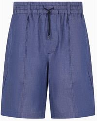 Emporio Armani - Chambray Bermuda Shorts With An Elasticated Waist - Lyst
