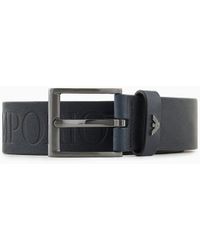 Emporio Armani - Cintura In Pelle Liscia Con Maxi Lettering Logo - Lyst