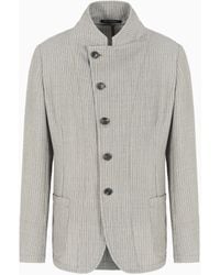 Emporio Armani - Jacke Mit Grandad-Kragen Und Außermittigem Verschluss Aus Strukturierter Schurwolle - Lyst