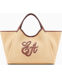 Emporio Armani - Woven Straw Large Shopper Bag With Ea Logo - Lyst