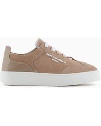 Emporio Armani - Velour Leather Sneakers With Side Logo - Lyst