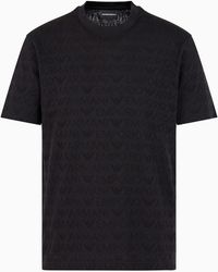 Emporio Armani - Jersey T-shirt With All-over Jacquard Lettering - Lyst