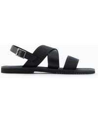 Emporio Armani - Leather Cross-over Sandals With Logo Tape - Lyst