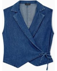 Emporio Armani - Pinstriped Denim Wrap Waistcoat With Lapels And A Side Tie - Lyst