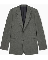 Emporio Armani - Single-Breasted Wool Blend Blazer With Herringbone Pattern - Lyst