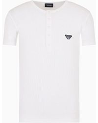 Emporio Armani - Loungewear T-shirt In Slim Fit Mit Serafino-kragen Aus Gerippter Baumwolle Mit Mikro-adler-patch - Lyst
