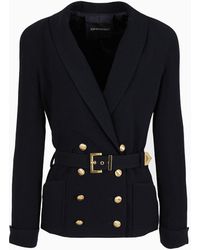 Emporio Armani - Double-breasted Jacket In Seersucker With Belt - Lyst