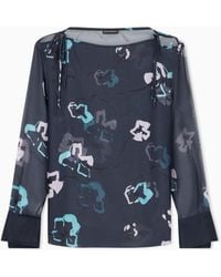 Emporio Armani - Sheer Long-Sleeve Silk Chiffon Shirt With A Floral Print - Lyst