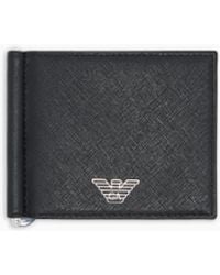 Emporio Armani - Kompaktes Asv Portemonnaie Aus Wiederaufbereitetem Saffiano-Leder Mit Adler-Plakette - Lyst