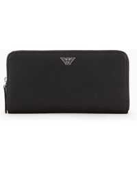Emporio Armani - Asv Zip-around Wallet In Regenerated Saffiano Leather With Eagle Plate - Lyst