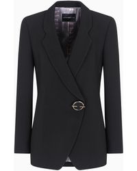 Emporio Armani - Blazer En Crêpe Cady Avec Fermeture Bijou - Lyst